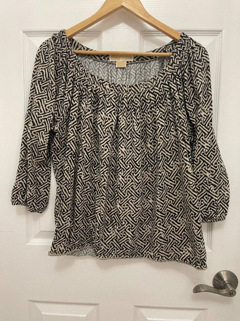 MICHAEL Michael Kors Chain Link Print Square Neck Blouse, Size L